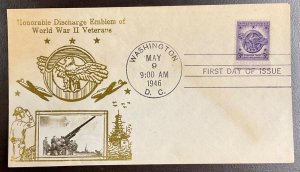 940 Crosby cachet Honorable Discharge Emblem WWII Veterans FDC 1946