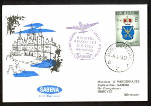 BELGIUM FFC 1963 SABENA First Flight Cover to HANOVER GERMANY