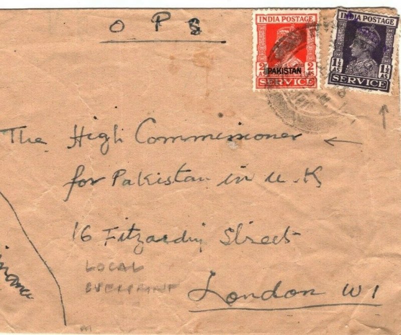 PAKISTAN Official Cover India 1948 LOCAL OVERPRINT *Ministry of Finance* MA544