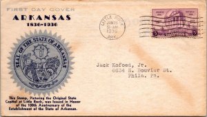 FDC 1936 - 100 Anniversary State of Arkansas - Little Rock, Ark - F37941