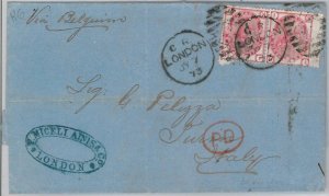 50655  - GB -  POSTAL HISTORY -  COVER  to  ITALY  07.07.1873 - 3rd day of USE