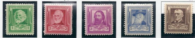 US# 864-868 Famous Americans~ Poets~ (MNH) CV $3.00