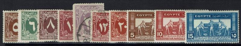 Egypt 10 Mint and Used 1925-1956 Stamps, Few Hinge Remnants - Lot 121216