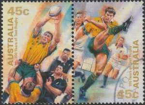 Australia 1999 Sc#1759-1760 2x45c Centenary of Rugby, Joined Pair USED-VF.
