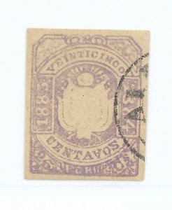 PERU 1883 COAT OF ARMS 25 CENTS VIOLET MICHEL 41 IV USED VF