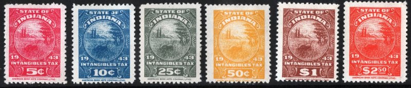 SRS IN D83-89 5¢-$2.50 Indiana Intangible Tax Revenue Stamps (1943) MNH