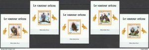 Lx089 Imperf 2016 Djibouti Wwf Vultures Birds Fauna !!! Uv Cardboard 5Bl Mnh