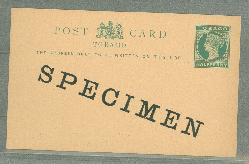 Tobago  1890 Postal Stationery, 1/2d green on buff, Specimen overprint