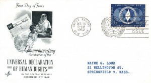 UNITED NATIONS UNIVERRSAL DECLARATION OF HUMAN RIGHTS FDC BY ART CRAFT 1952