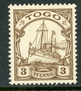 Germany 1914 Togo 3pf Brown Yacht Unwmk Scott # 7 Mint A307