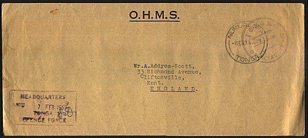 TONGA 1969 OHMS cover to UK ex Tonga Defence Force.........................93382