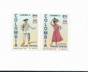 COLOMBIA 1996 AMERICA UPAEP TYPICAL DRESSES REGIONAL COSTUMES 2 VALUES MNH