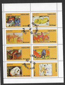 NAGALAND INDIA Fantasy Issue 1973 ART PAINTINGS ANIMALS Sheet of 8 Used