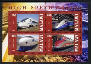 MALAWI - 2013 - High Speed Trains #5 - Perf 4v Sheet - MNH - Private Issue