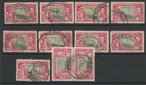 Southern Rhodesia, Scott 38 (SG 36), eleven different cancels