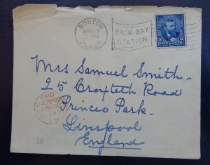 1901 old cover - BOSTON, MASS..- 5c dark blue, Grant  #281 1898