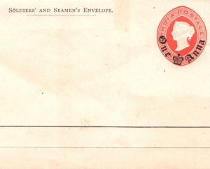 INDIA QV Unused Postal Stationery Soldiers & Seamen Envelope 1a Surcharge MA627