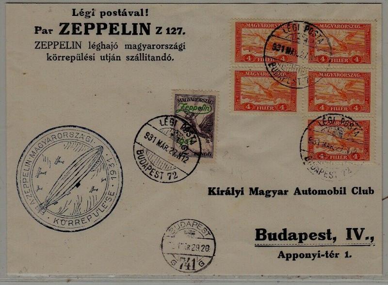 Hungary Zeppelin cover 27.3.31 Budapest