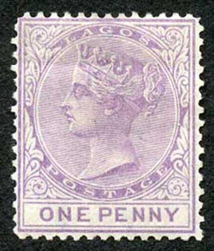 Lagos SG10 1d lilac-mauve Wmk Crown CC Perf 14 Part Gum