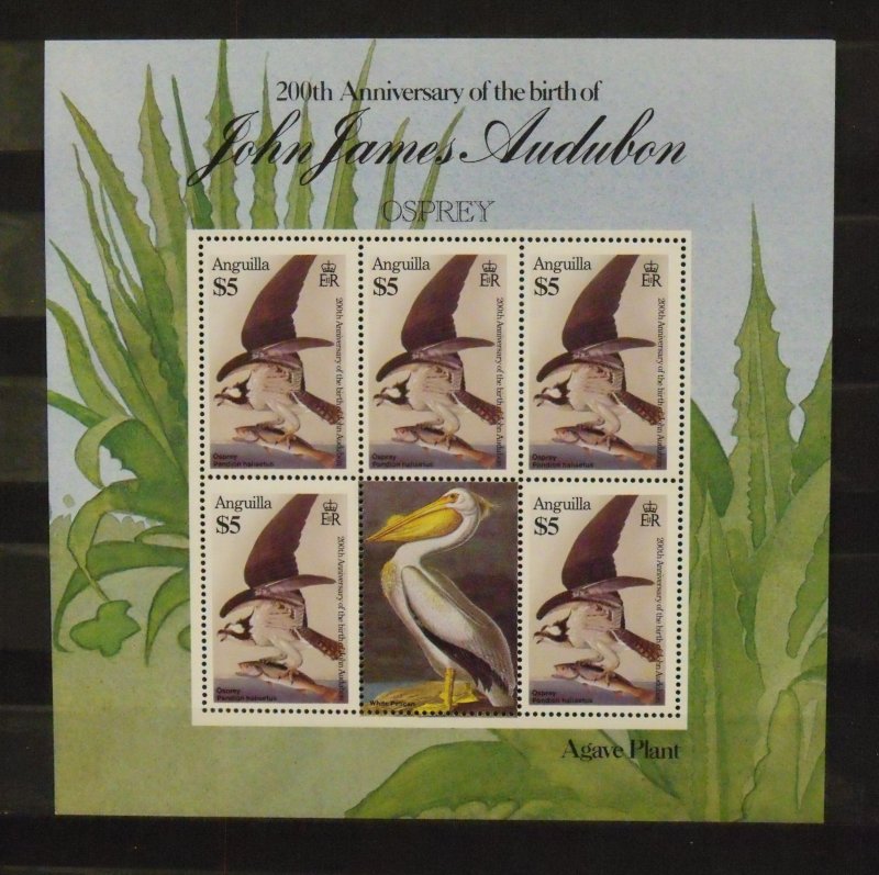 8702   Anguilla   MNH # 616   James Audubon Bicentennial Sheet    CV$ 50.00