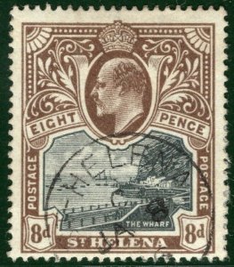 ST HELENA KEVII Stamp SG.38 8d (1903) WHARF Superb CDS Used Cat £35+ XBLUE55
