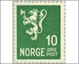 Norway Used NK 242   Posthorn and Lion III (no wmk) 10 Øre Green