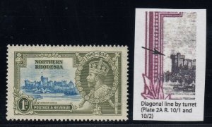 Northern Rhodesia, SG 18f, MLH Diagonal Line by Turret variety