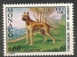 Monaco  826 MNH 1972 Dog-Great Dane