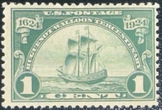 Scott #614 1924 1¢ Huguenot-Walloon Tercentenary Ship Nieu Nederland unused HR