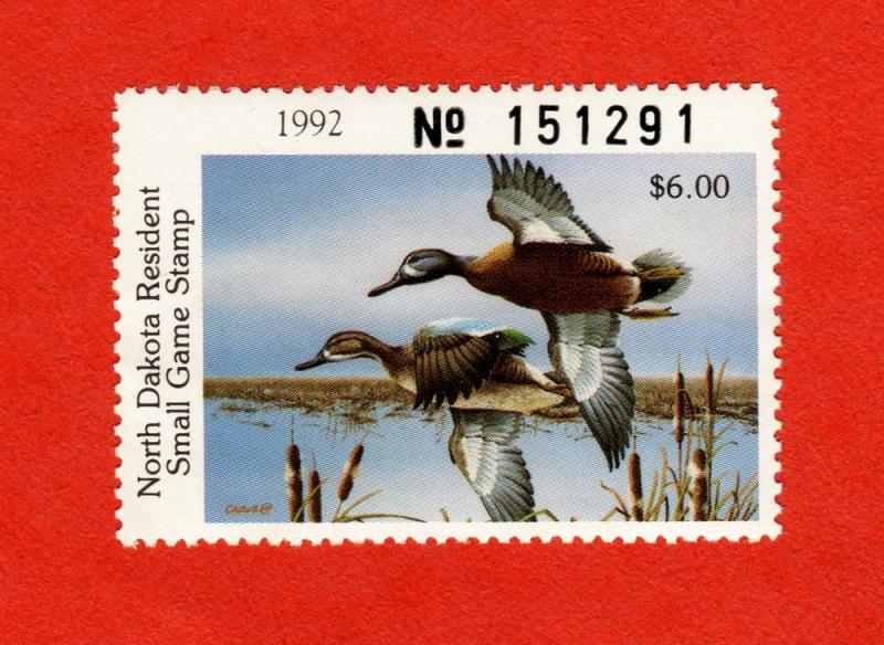 1992 North Dakota $6 res.duck stamp #ND62; Philip Crowe