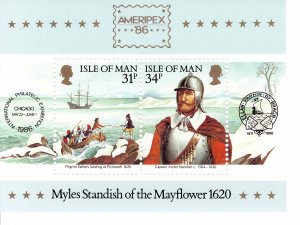 Isle of Man 1986 Sc 311a Ameripex Myles Standish Mayflower MNH Minisheet Chicago