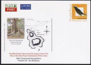 NORFOLK IS 2001 Overseas Postage Paid Birds postcard unused................B3558