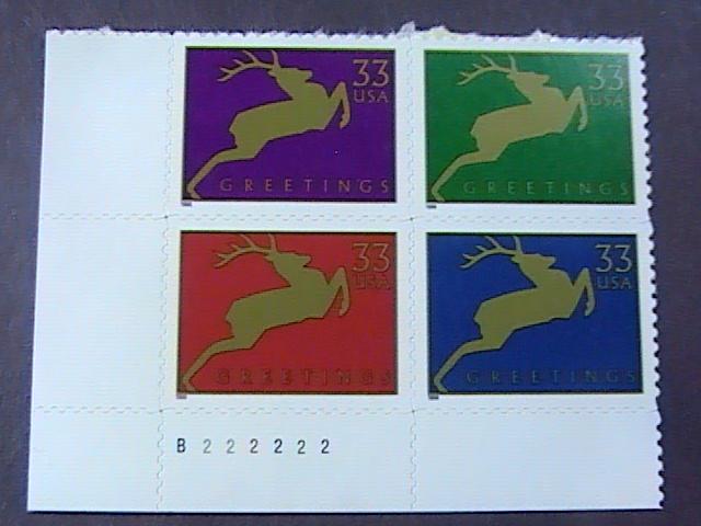 U.S.# 3356-3359-MINT/NEVER HINGED-LL PLATE# BLOCK OF 4(P#222222)-CHRISTMAS--1999