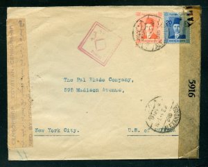 Egypt 1944 triple Censored cover  King Farouk Alexandria to New York