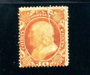 Scott 38 OG MH US 1860 Pre-Printing Paper Fold Error
