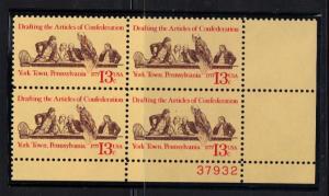 #1726 MNH pb/4 13c Articules Confederation 1977 Issue