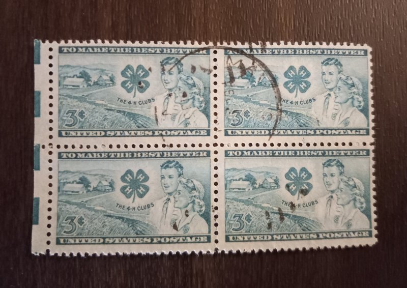 US Scott #1005 Used Block Of (4) Stamps 4H club 1952 VF