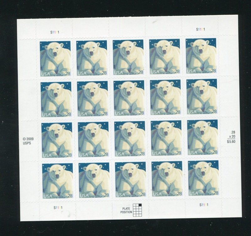 4387 Polar Bear Sheet of 20 28¢ Stamps MNH 