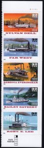 Scott #3091-3095a RiverBoats (Early Cruise Ships) Plate Strip of 5 Stamps MNH Rt