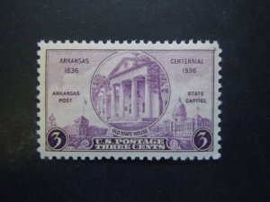 1936 #782 3c Arkansas Centennial MNH OG XF #1c Includes New Mount