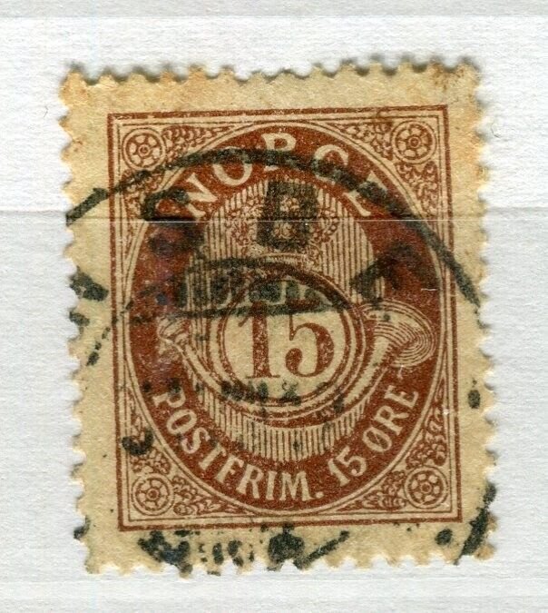 NORWAY; 1890-93 early 'ore' issue fine used Shade of 15ore. value