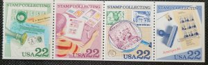 USA, 1986, Stamp Collecting, #2198-2201, booklet pane of 4, MNH, SCV$2.00