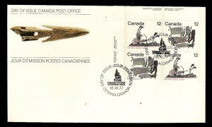 Canada-Sc#751a-stamps on FDC-UL plate block-Inuit Hunting-1977-