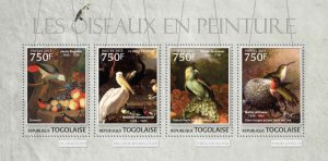 Togo - Birds In Paintings - 4 Stamp Sheet - 20H-515