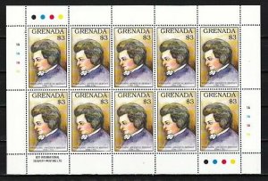 Grenada, Scott cat. 2145 only. Composer Mozart Sheet from Anniversaries issue.