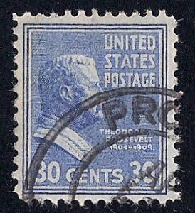 830 30 cent SUPER CANCEL Theodore Roosevelt Stamp used VF