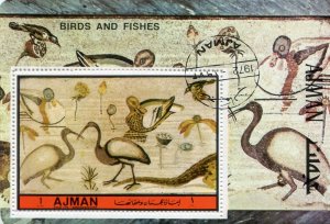 Ajman 1971 BIRDS & FISHES Paintings s/s Perforated Fine Used