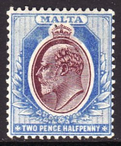 1904 - 1911 Malta KEVII King Edward VII 2½ pence Wmk 3 MLH Sc# 35 CV $40.00