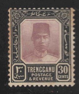 Malaya Trengganu Scott 33 Sultan Badaru'l-alam MH* stamp toned perf tips