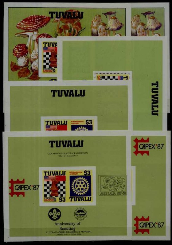 Tuvalu 352 6 diff. MNH s/s Scouts/Rotary/Chess/ Mushrooms
